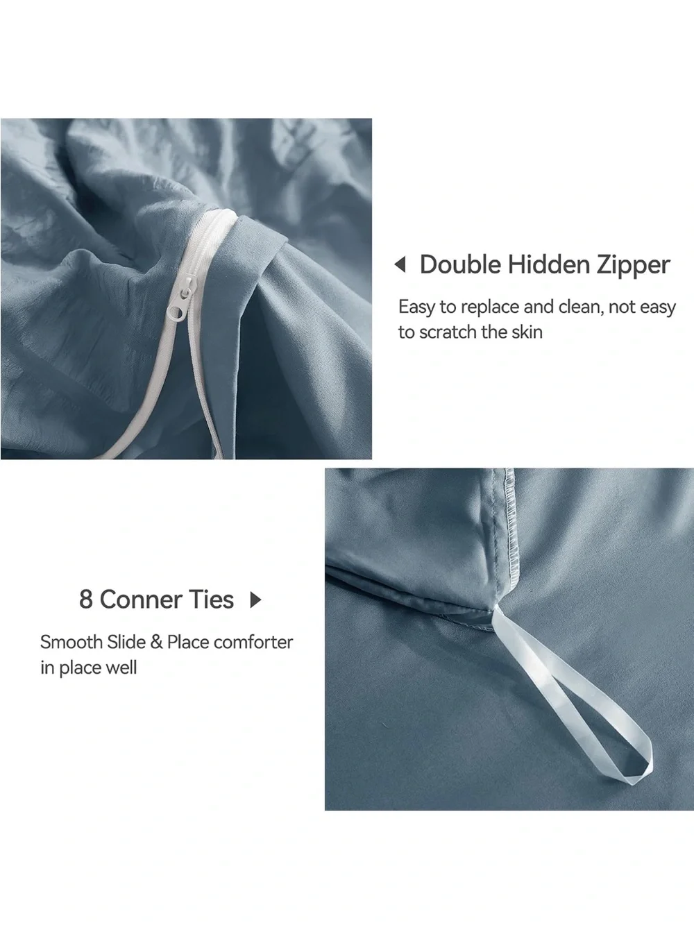 NEW JELLYMONI Sierra Blue Seersucker Duvet Cover Set. Breathable w/Zipper. Queen